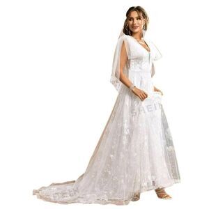 SHEIN Belle Floral Bow Mesh Wedding Dress White Women's Sz XL/12